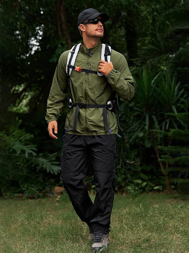 Yousify Mens Lightweight Jacket Windbreaker Full Zip Long Sleeve Outdoor Athletic Jackets for Hiking