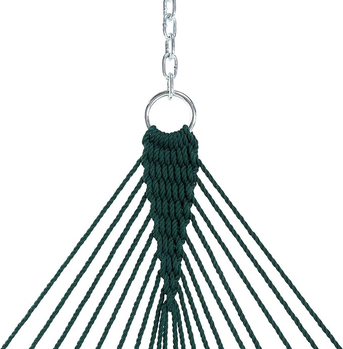 Castaway Living 13 ft. Double Traditional Hand Woven Green Polyester Rope Hammock – 2-Person, 450 lb Capacity, Free Extension Chains & Tree Hooks, Designed in The USA
