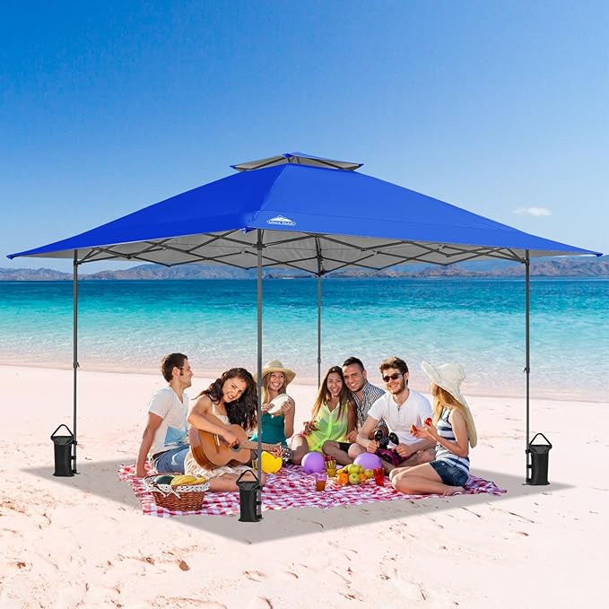 EAGLE PEAK 13x13 Straight Leg Pop Up Canopy Tent Instant Outdoor Canopy Easy Single Person Set up Folding Shelter w/Auto Extending Eaves 169 Square Feet of Shade (Blue)
