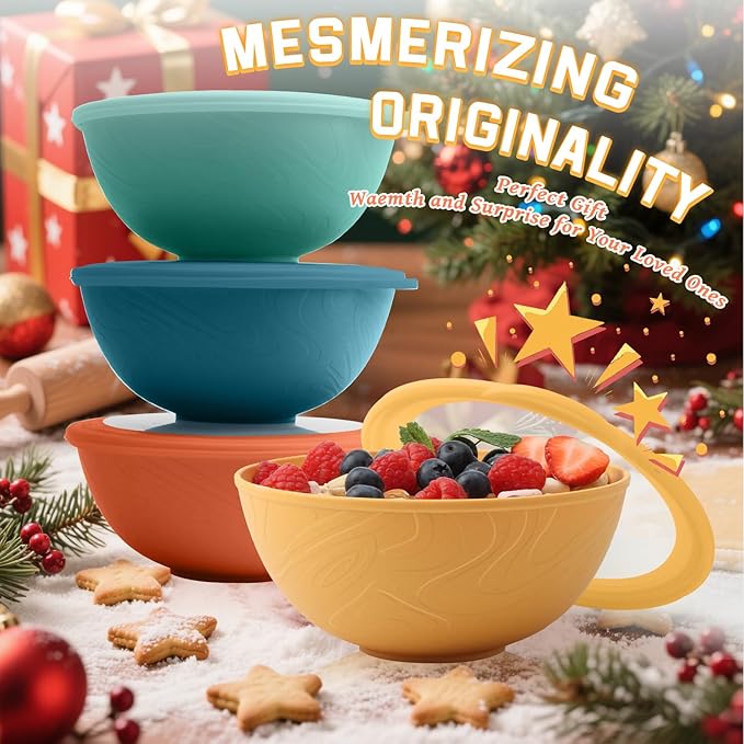 Homienly Wheat Straw Bowls with Lids, 40 OZ Cereal Bowls with Lids, 4 Sets, Alternatives to Plastic Bowl, Salad Container for Lunch, Microwave and Dishwasher Safe Bowl for Kitchen, RV, Camping, Multi