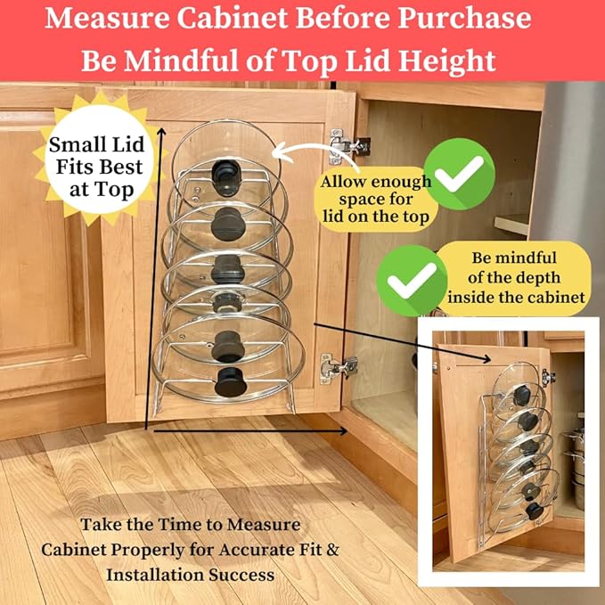Evelots 2-in-1 Pot Lid Organizer with Towel Holder - 2 Pack, 3-Tier Cabinet Door Rack - Space-Saving Kitchen Organizer for Glass or Metal Pan Lids & Towels - Over the Door Design - Chrome