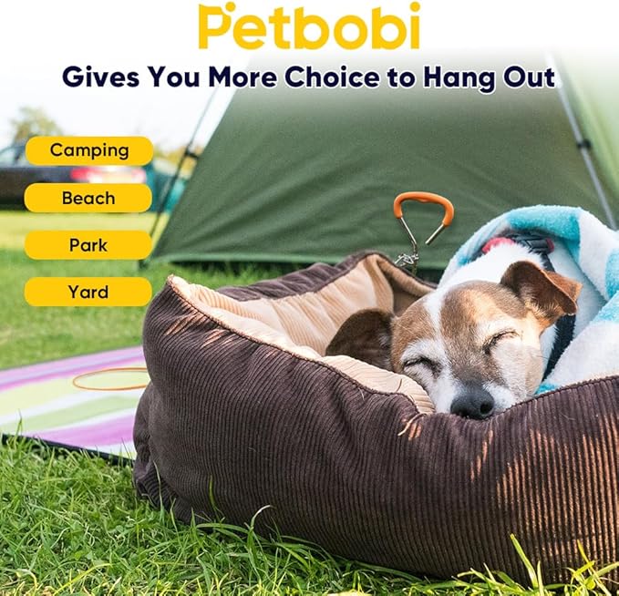 Petbobi Dog Tie-Out Cable and Stake - 15ft Heavy Duty Cable, No Tangle, 16in Ground Stake, Ideal for Yard, Camping and Beach, Suitable for Small Medium Large Dogs Up to 20 lbs, Orange