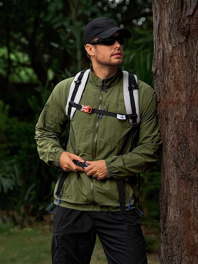 Yousify Mens Lightweight Jacket Windbreaker Full Zip Long Sleeve Outdoor Athletic Jackets for Hiking