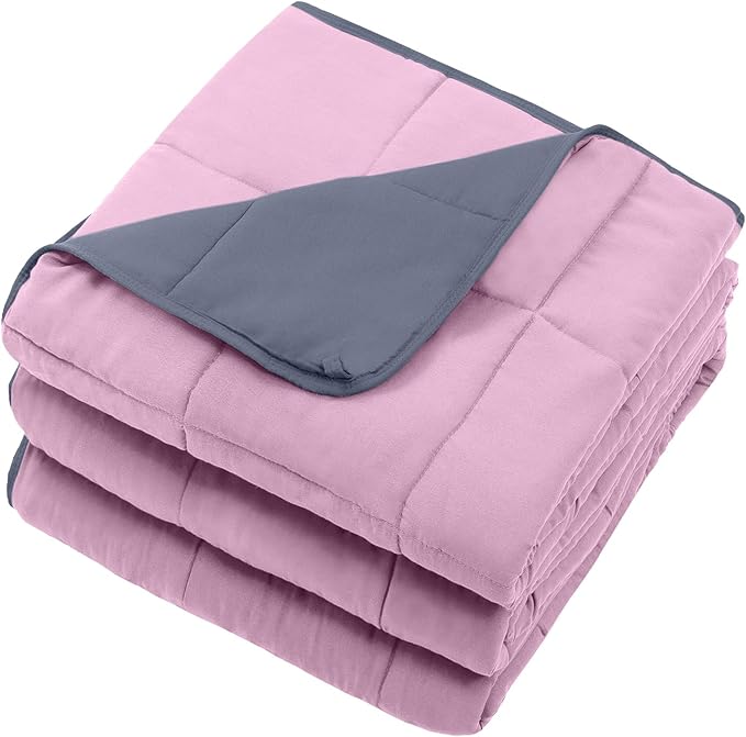 Weighted Blanket for Adults 20lbs, 48"x72" Twin Size Cooling Heavy Blanket for 130-220lbs with Premium Glass Beads, Soft Thick Big Blankets for All-Season Sleeping Comfort Breathable, Pink Grey
