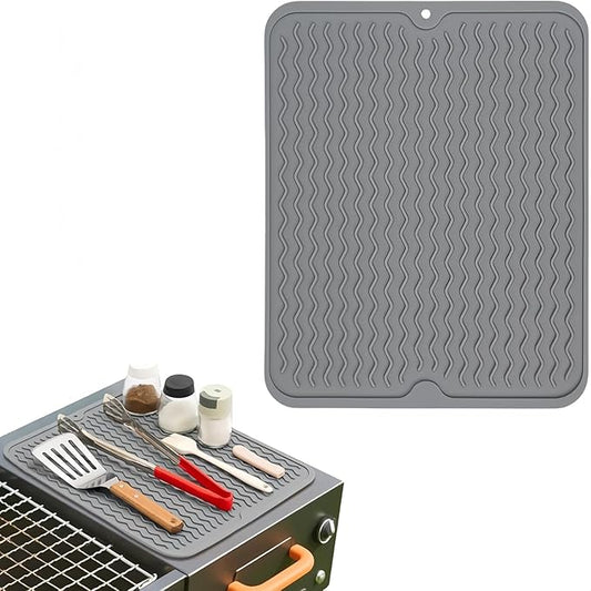 Silicone Grill Mat for Blackstone, Silicone Side Shelf Tool Mat, Outdoor BBQ, with Drip Pad Kitchen Countertop Heat Resistant, Griddle Accessories (Grey)