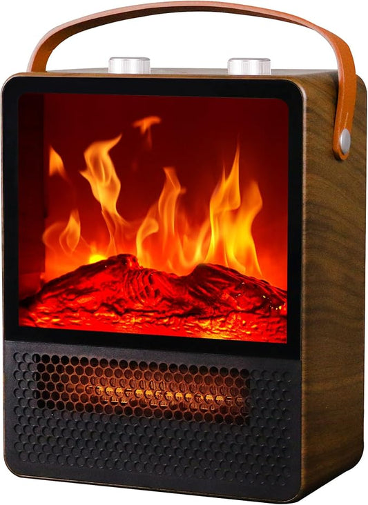 RealSmart Small Electric Fireplace 1500W Space Portable Heater for Indoor Use 4 Adjustable Modes Ceramic Mini Fireplace 3D Realistic Flame Overheating Safety Protection