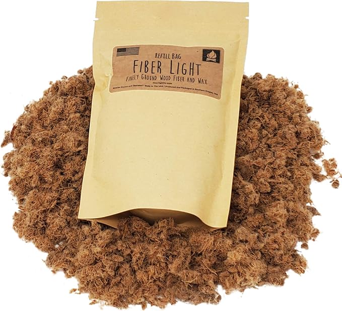 Fiber Light Natural Wood Fiber Fire Tinder Refill Bag, Water Resistant Outdoor Camping Survival Fire Starter
