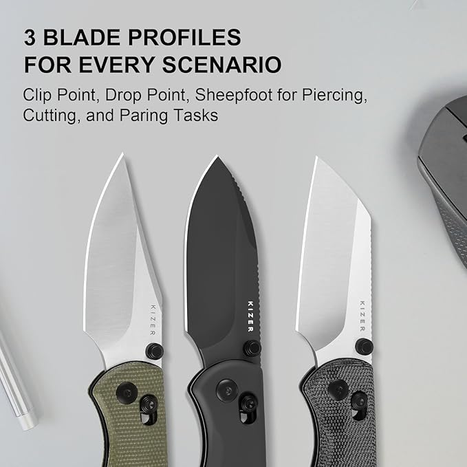 Kizer Drop Bear 2 Pocket Knife, 2.84" Nitro-V Drop Point Blade Folding Knife with Gray Aluminum Handle, Clutch Lock EDC Knives with Jimping on Spine for Men Women V3619.2KD2