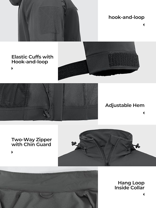 Men’s Tactical Jacket Lightweight Hooded Windbreaker Water Resistant Stretch Breathable 9 Pockets Outdoor Work Coat