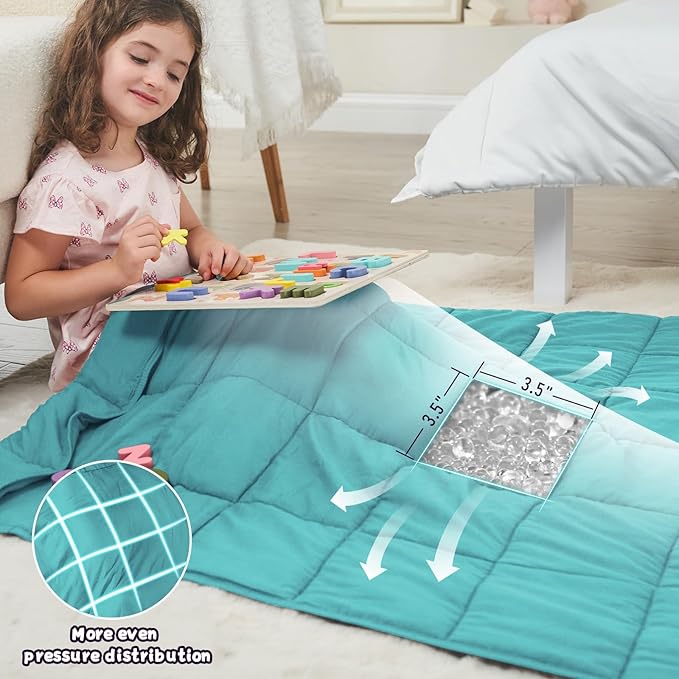 Weighted Blanket Kids (10lbs, 40"x60" Throw Size) - Cooling and Soft Heavy Blanket for 80-120lbs with Premium Glass Beads - Breathable Thick Blankets for All-Season Sleeping Comfort - Teal