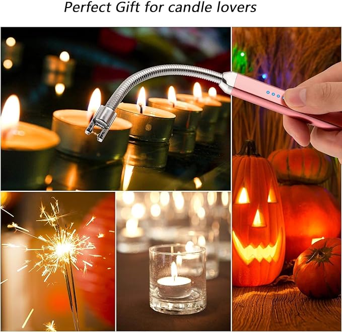 2Pack Electric Candle Lighter, Birthday Christmas Stocking Stuffers Gifts for Women Mom Men Wife Sister, USB Arc Rechargeable Windproof Long Lighter for Candle BBQ Housewarming Gift Idals