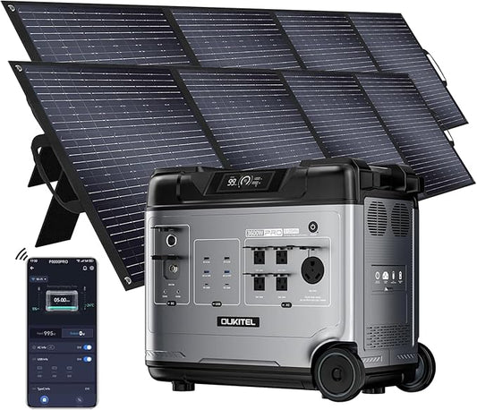 OUKITEL P5000 Pro 3600W Solar Generator with 2x400W Panel, 5120Wh Solar power station with 5 AC Outlets (5000W Peak), 1800W Fast Charging, Emergency Battery Backup for Home, Camping & RVs