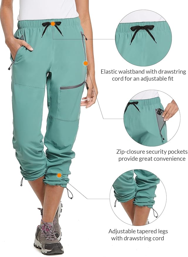 baleaf Women's Hiking Pants Quick Dry Lightweight Water Resistant Elastic Waist Cargo Pants for All Seasons