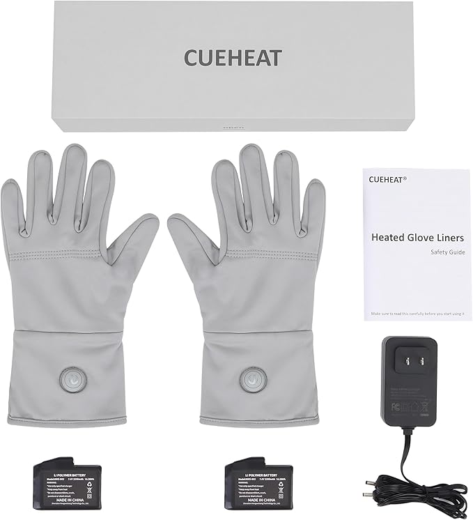 CUEHEAT Heated Glove Liners, Flexible Ultrathin, Touchscreen, 7.4V Rechargeable Battery Electric Heating Thin Gloves