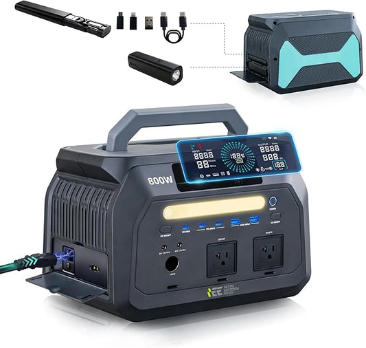 IEETek P800 Portable Power Station,512Wh LiFePO4 Battery,800W(1600W Peak)AC Outlet Power Bank,1 Hour Fast Charging Lithium Solar charger Generator,Home Use,Emergency Backup,RVs,camping essentials gear