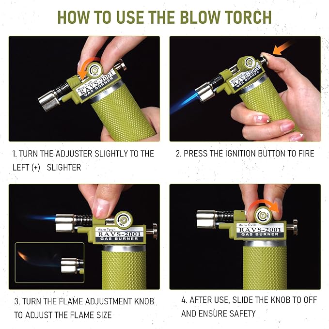 RAVS Butane Torch Lighter, DUAL Flame Mode Kitchen Torch Cooking Torches, Creme Brulee Torch lighters butane refillable, Mini Torch Micro Torch for Welding, Soldering Torch, Butane is Not Included