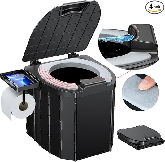 Camping Toilet - Upgraded soft toilet seat with urine Splash Guard, Folding Toilet with Detachable Paper Holder, Portable toilet with a load capacity of 500 lbs, Portable Potty For Emergency Use
