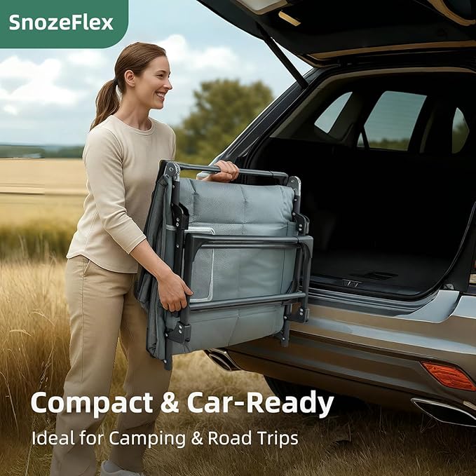 Oxford and Steel Frame 6-Angle Adjustable Foldable Bed Folding Camping Cot Bed with Extra Wide Padded Mattress Support for Adults Outdoor Travel Tent Use(Gray, Extra Large - 80 * 28")