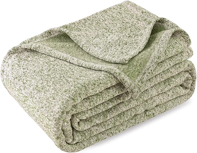 KAWAHOME Summer Sweatshirt Blanket King Size for Bed-Lightweight Breathable Blankets,Soft Thin Knit Jersey Blanket for Hot Sleepers,108 X 90 Inches, Heather Green