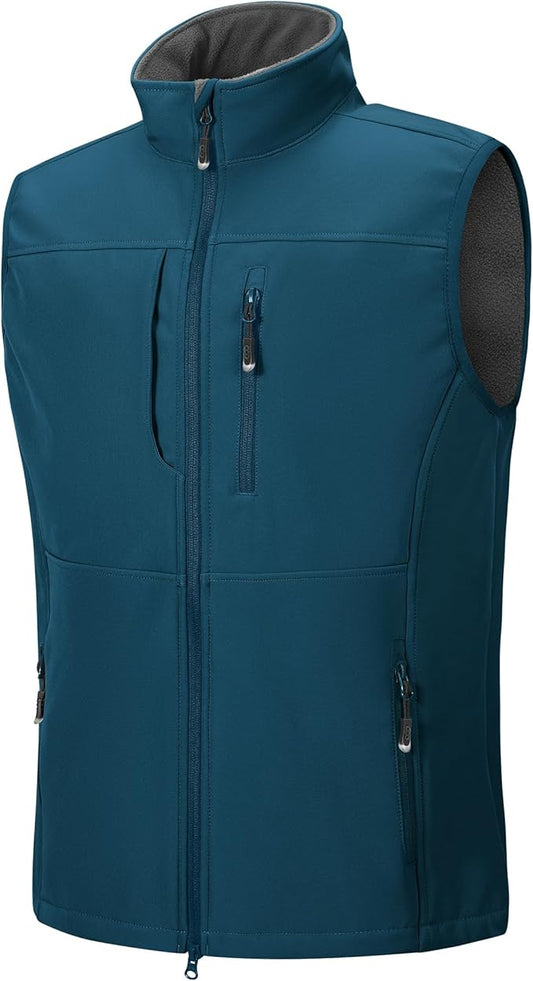 33,000ft Men's Lightweight Softshell Vest Outerwear Zip Up Fleece Lined Windproof Sleeveless Jacket for Golf Running Hiking