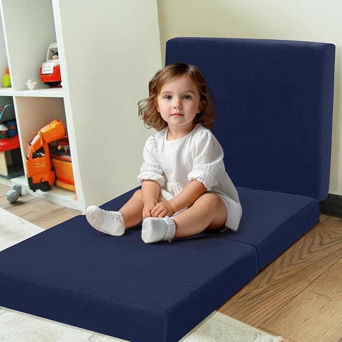 MeMoreCool Foldable Floor Mattress for Kids, Toddler Floor Nap Mat for Sleeping Daycare, Small Child Foldable Mattress Floor Bed, Trifold Futon Portable Tri Folding Mattress, Navy 63x26 Inch