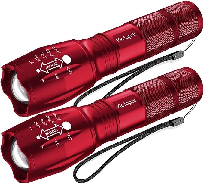 Victoper LED Flashlight 2 Pack Red, Bright High Lumens Tactical Flashlights High Lumens with 5 Modes, Waterproof Zoomable Flash Light for Outdoor, Gifts for Father's Day Camping Essentials Gear