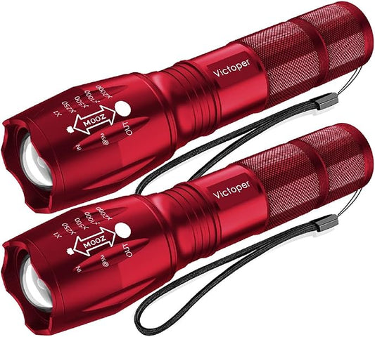 Victoper LED Flashlight 2 Pack Red, Bright High Lumens Tactical Flashlights High Lumens with 5 Modes, Waterproof Zoomable Flash Light for Outdoor, Gifts for Father's Day Camping Essentials Gear
