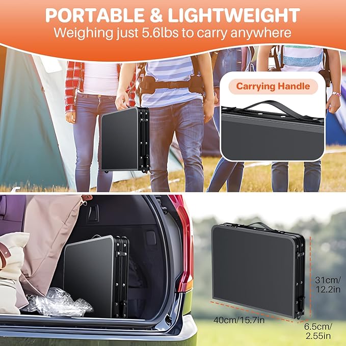 FUNYKICH Max 29.4'' Tall Camping Tables(23.6''Lx15.7''W), 3 Adjustable Height Small Folding Table, Ultra-Light Aluminum Portable Table with Carry Handle for Car Camping, Backyard Party, Beach, Picnic