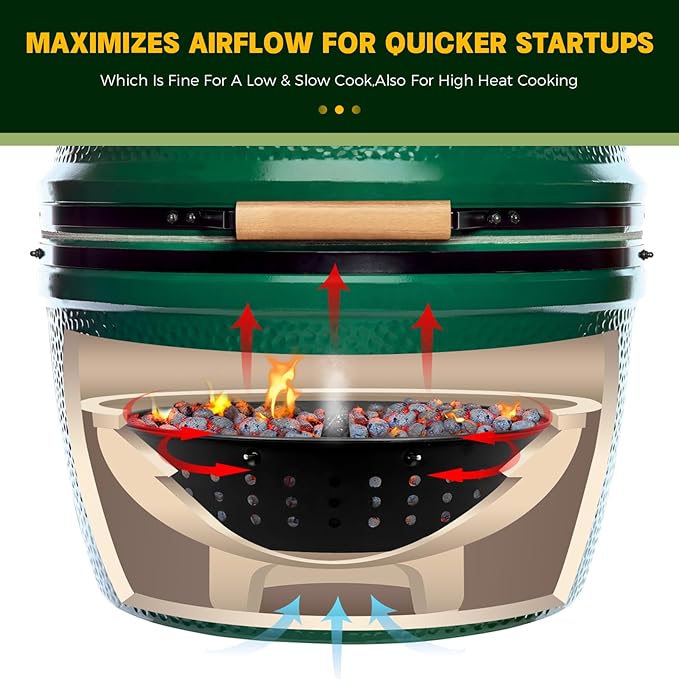 KAMaster Charcoal Basket for XLarge Green Egg with Divider,Heavy Duty Carbon Steel Fire Bowl with Removeable Water Reservoir Compatible with XLarge Green Egg,Charcoal Ash Basket with Foldable Handle