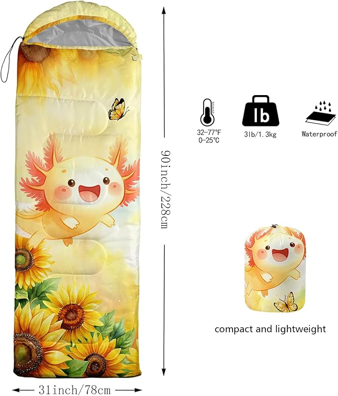 AILONEN Girls Pink Camping Sleeping Bags,Lightweight & Waterproof,3 Season Warm & Cool Weather,Cute Bow Duck Print Sleeping Bags for Kids,Girls,Adults Travelling,Outdoors