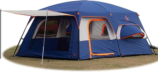 KTT Extra Large Tent 6-10-12-14 Person(A),Family Cabin Tents,2 Rooms,3 Doors and 3 Windows with Mesh,Straight Wall,Waterproof,Double Layer,Big Tent for Outdoor,Picnic,Camping,Family Gathering