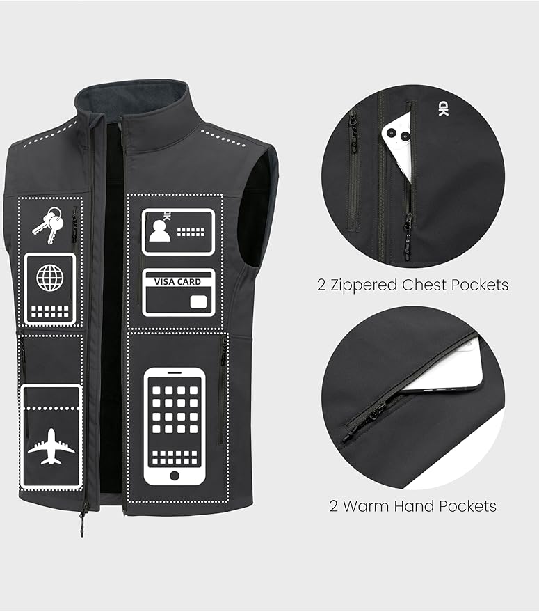 Little Donkey Andy Men's Golf Vest Warm Fleece Lining Hiking Vests Zip Up Sleeveless Outerwear Jacket