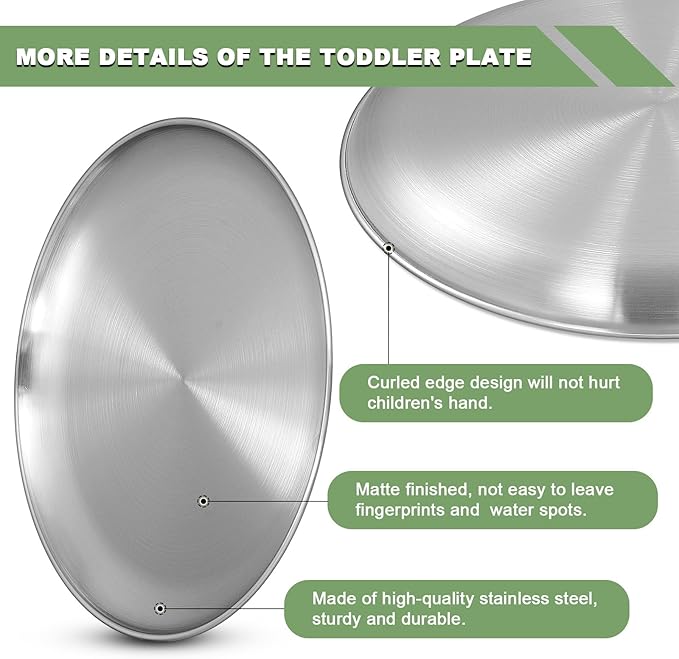 EWFEN 8 Pack Stainless Steel Plate Set, 10 Inch Metal Lightweight Unbreakable Dinner Dishes Plates Set, Round Camping Plates for Serving Dishes Dessert Salad, Non Toxic & Reusable, Dishwasher Safe