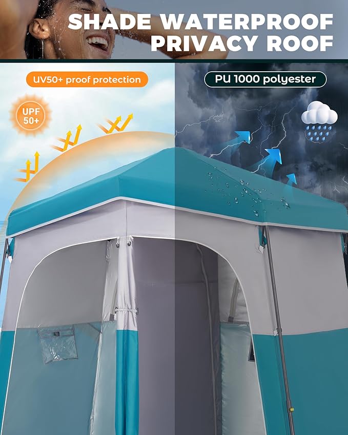 KingCamp Instant Shower Tent, Portable Superior Stable Privacy Shelter, 2 Large Rooms Outdoor Toilet Tent with Floor for Beach, Camping & Hiking, Setup in Under 60s