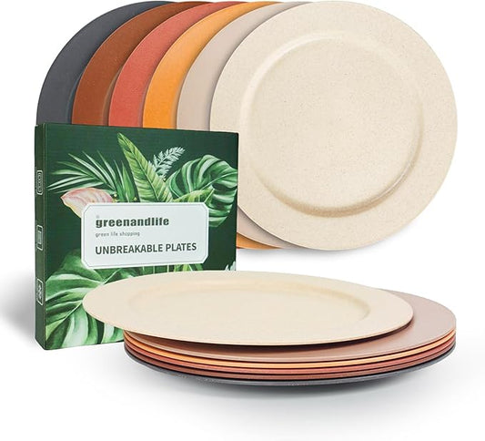 greenandlife 10inch/6pcs Dishwasher & Microwave Safe Wheat Straw Plates, Alternative for Plastic Plates, Lightweight Reusable Unbreakable Dinner Plates, Non-toxin, BPA Free for Kids Adults