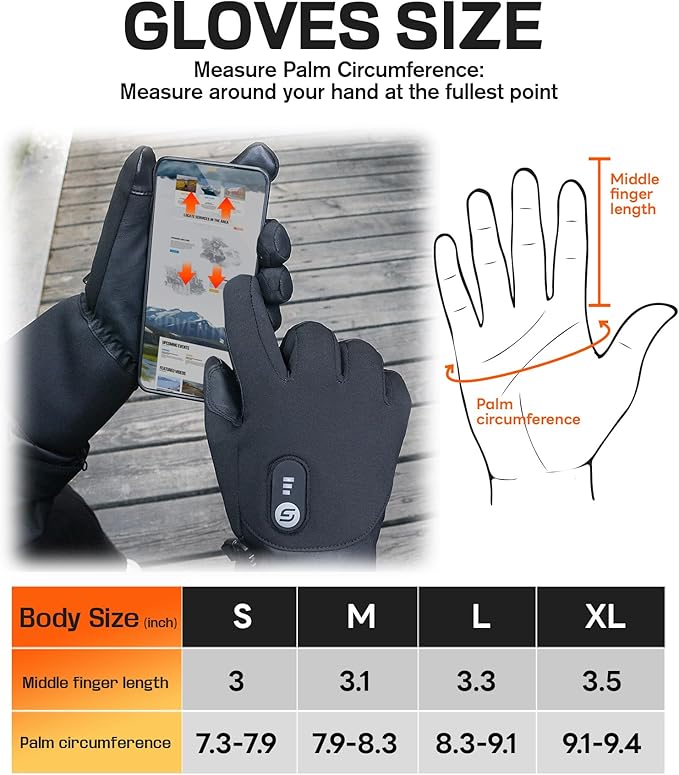 JS LifeStyle Heated Gloves for Men Women HG-05,7.4V 3000mAh Rechargeable Battery Wear-Resistant Heated Work Gloves with Touch Screen and Light-Off Design for Winter Driving Cycling Motorcycle