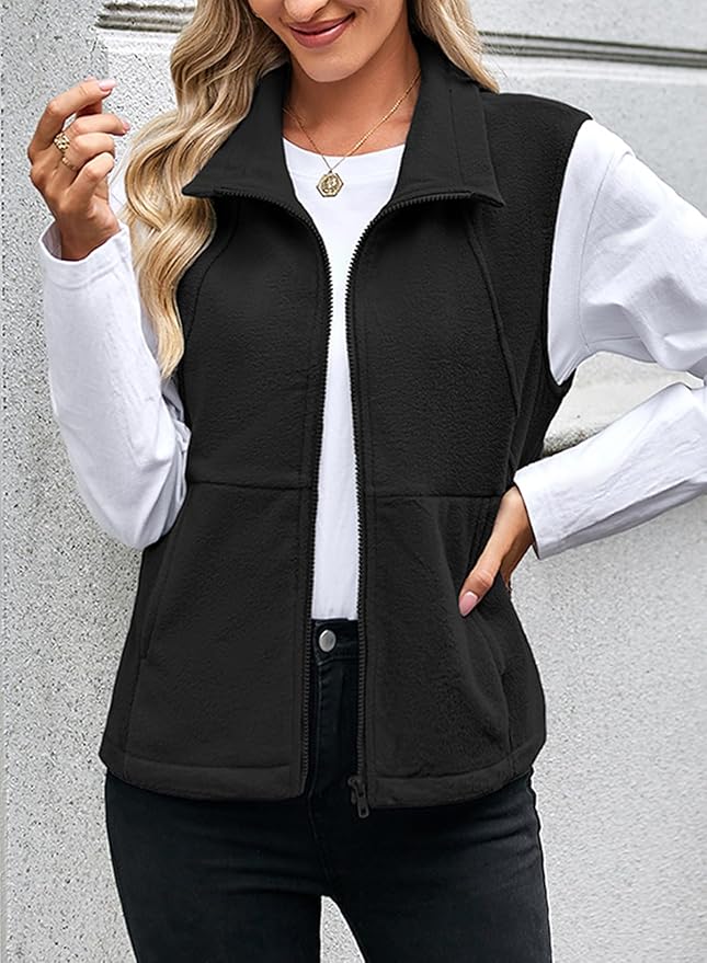 Dokotoo Women's Full Zip Polar Fleece Vest Warm Winter Sleeveless Cardigan Lapel Collar Sherpa Coat Outerwear with Pocket