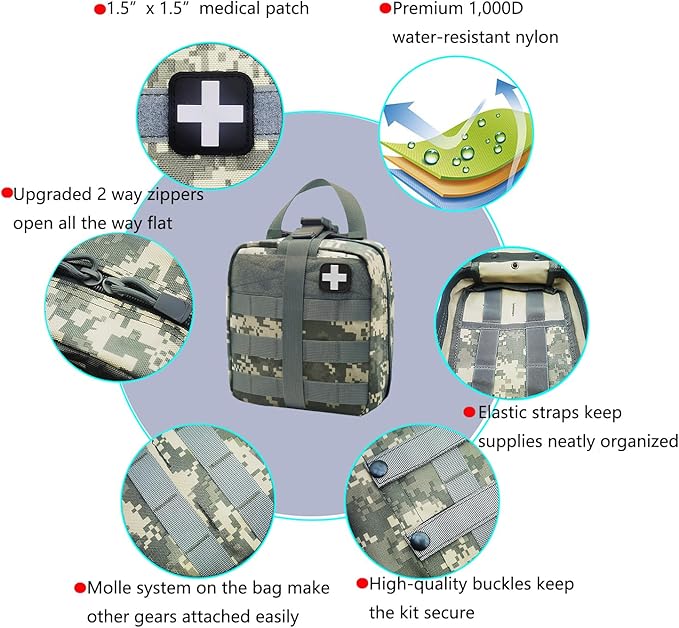 First Aid Kit Med Medical - Kit Rip-Off 180 pcs Water-Resistant Emergency Kit for Camping Hiking Home Outdoor Truck Vehicle Car Fishing Travel Biking