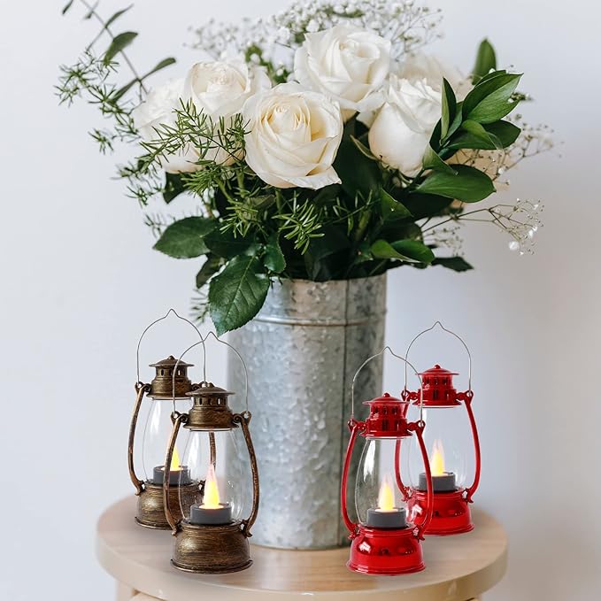 Christmas Mini Lanterns 6-Pcs LED Small Lanterns Indoor Red Lanterns Decorative Outdoor Hanging Lantern Decorative Candle Lanterns Farmhouse Decor for Weddings Party Halloween Xmas Decor