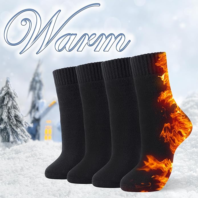 HUGSWEET Thermal Winter Socks for Women Extra Thick Insulated Heated Slipper Socks for Cold Weather 4 Pairs (Multicolor)
