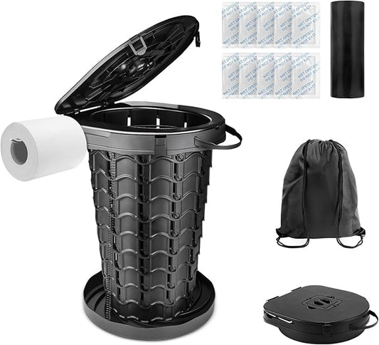imodomio Retractable Portable Toilet Camping Toilet - Adjustable Height Camp Toilet Portable Potty for Camping, Car, Travel, Boat, Beach, Tent and Emergency Use
