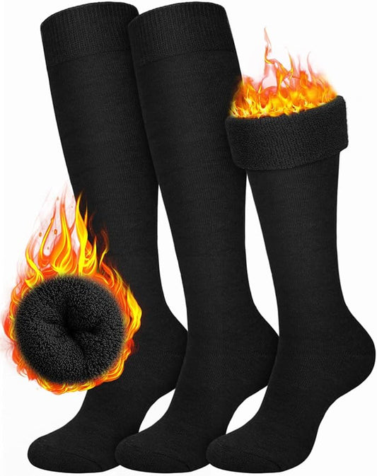CTHH 3 Pairs Warm Knee High Socks for Women - Thick Cotton Thermal Boot Socks for Hiking, Running, Work, Gifts, Winter