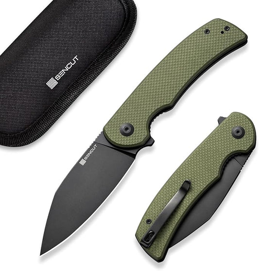 SENCUT Omniform Folding Pocket Knife for Men, Camping Knife with G10 Handle and 3.65" 9Cr18MoV Blade, Large EDC Knife for Outdoor S23064-1(OD Green)