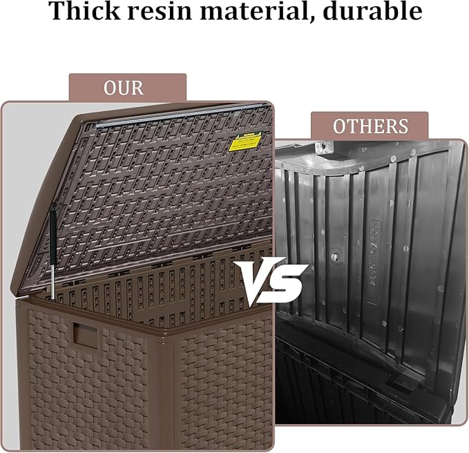 180 Pro Gallon Deck Box,Outdoor Storage Box Lockable,Waterproof for Patio Furniture, Garden Tools, Pool Accessories, Package Delivery Boxes For Outside, Brown