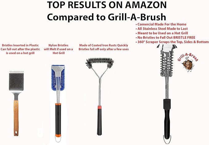 Gill-A-Brush | Grill Brush Bristle Free | with Scraper | BBQ Grill Brush | Heavy Duty Stainless | Safe on All Grates | Safe Accessories | for Gas, Charcoal, Pellet Smokers | Grilling Gifts for Men