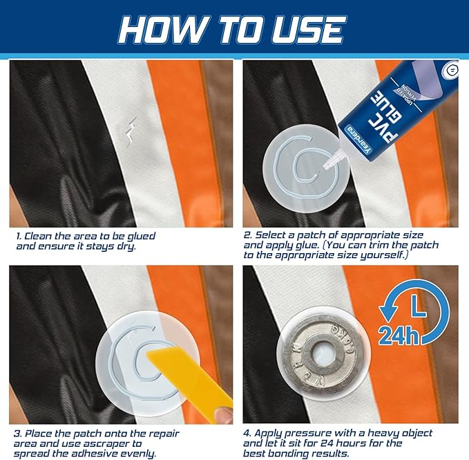 Air Mattress Patch Kit, Waterproof Vinyl Repair Kit, High Strength PVC Adhesive for Inflatables, PVC Boats, Vinyl Glue (60ml/1 Pack)