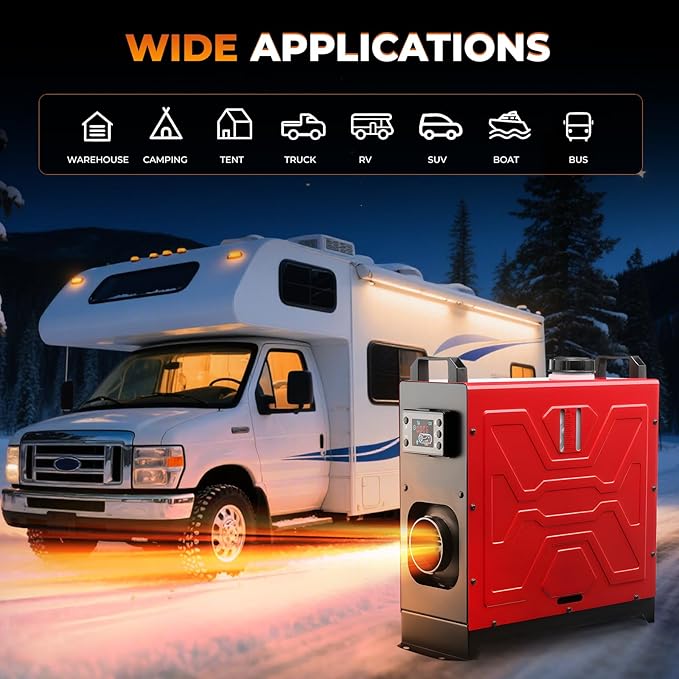Diesel Heater, 12V/24V/110V 8KW Parking Heater with Remote Control and LCD Display, 2 Ways Control Fast Heating with Muffle Silencer for Campers RV Truck Boat Bus Car Trailer Garage