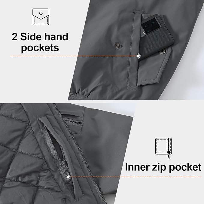 Gopune Men's Windproof Bomber Jacket Warm Water Resistant Windbreaker Winter Outwear Quilted Jackets Coats