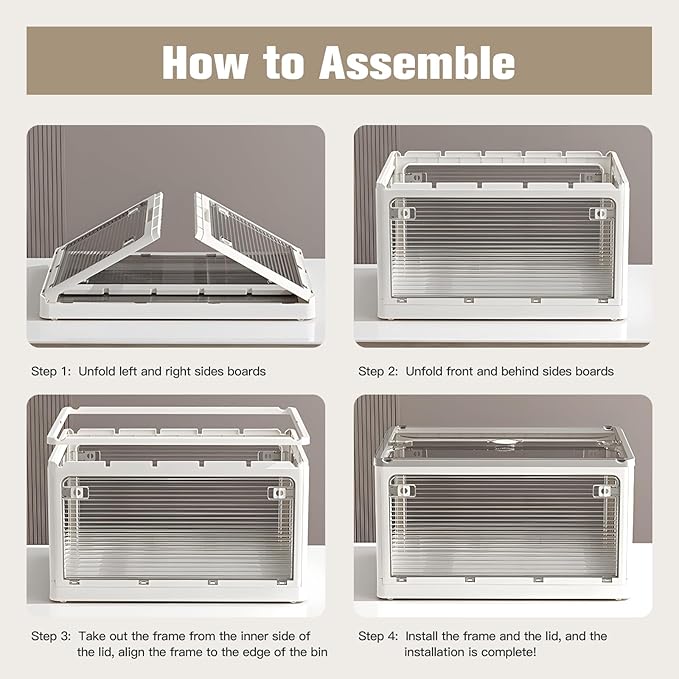 3 Pack Foldable Storage Bins, 26 Gal Collapsible Storage Bins with 5 Opening Ways, Folding Storage Boxes, Foldable Storage Cubes for Clothing, Books, White