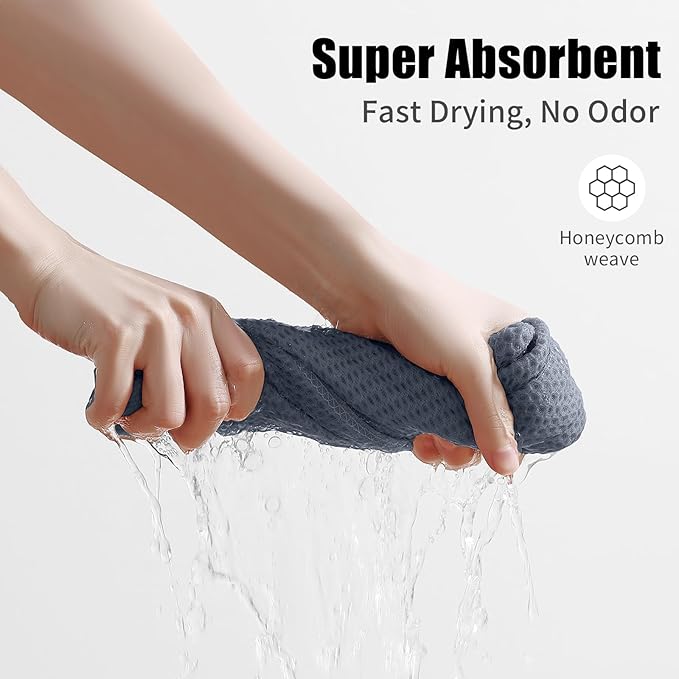 Kitinjoy 100% Cotton Kitchen Towels and Dishcloths Set, 10 Pack-13" x 28" and 12" x 12" Waffle Weave Dish Towels, Ultra Soft Absorbent Quick Drying Dish Rags, Dark Grey